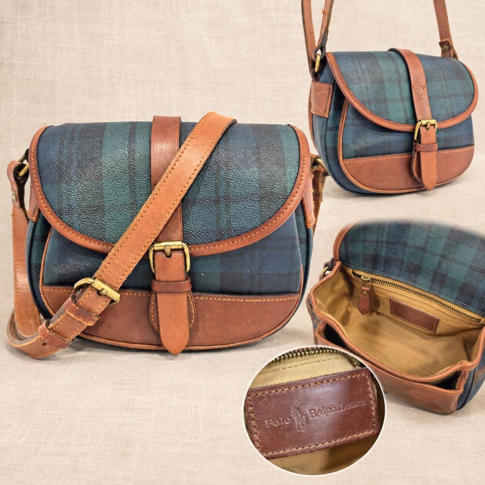 Polo Ralph Lauren Leather PVC Check Pattern Crossbody Bag Women's Authentic